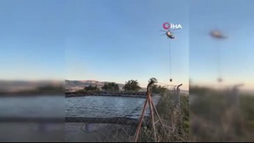 Yangında helikopter suyu havuzdan aldı! Orman yangınına müdahalede zamanla yarış
