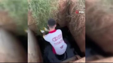 Atık su kuyusunda mahsur kalan 2 yavru köpek kurtarıldı! O anlar kamerada