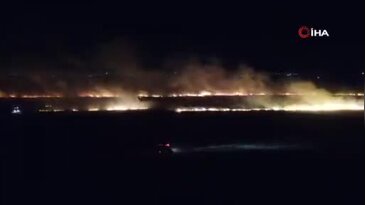 Balıkesir'de otluk alanda çıkan yangın geceyi aydınlattı