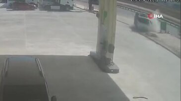 Bursa'da yürekleri ağza getiren kaza! Kamyonet akaryakıt istasyonuna uçtu