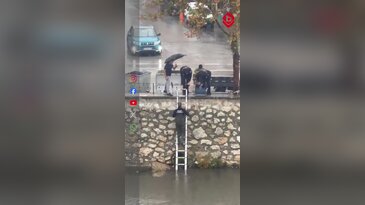 Bursa'da minik kedi için yağmur altında kurtarma seferberliği