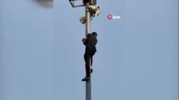 Direğin tepesine çıktı, yürekler ağza geldi! İlçe Başkanı'nın hamlesi gündem oldu