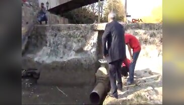 Susuz kalan balıklara itfaiye suyu