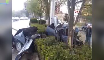 Ağaca çarpan otomobil ikiye bölündü