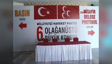 MHP 6. Olağanüstü Büyük Kurultay'ının yapılacağı salonda çalışmalar devam ediyor