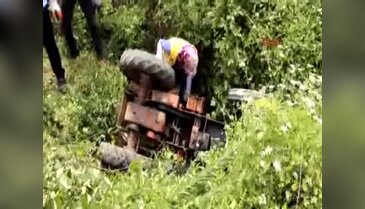 İneği traktörle yakalamak isterken kaza yaptılar: 1 yaralı
