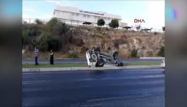 Takla atan kamyonetten burnu dahi kanamadan çıktı