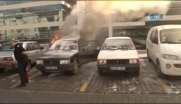 Hastane otoparkında yangın paniği