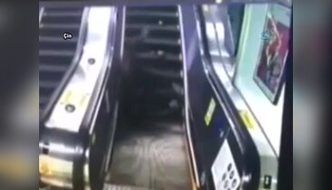 Yaşlı adam yürüyen merdivende ölümden döndü