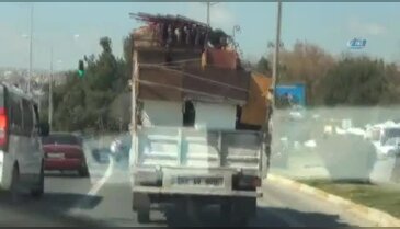 Kamyonetin kasasında tehlikeli yolculuk