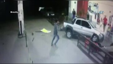 Kamyonet benzin istasyonuna daldı