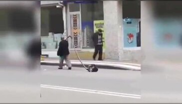 Elektrikli süpürgeyi sokakta gezdirdi