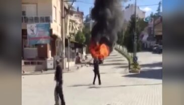 LPG'li araç bir anda alev topuna döndü