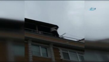 Çatıdaki tehlikeli çalışma kamerada