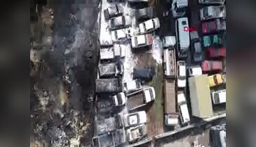 Bursa'da yangında zarar gören araçlar havadan görüntülendi