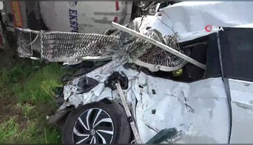 Yağ tankeri devrildi: 7 araç hasarlı