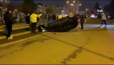 Bursa'da kontrolden çıkan araç takla attı! Sürücü hastaneye gitmeyi reddetti...