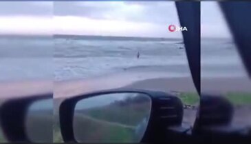 Lodosa aldırış etmeyen bir vatandaş denize girdi