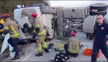 Bursa'da kontrolden çıkan beton mikseri devrildi! Hayati tehlikesi var...