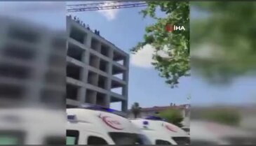 Küçükçekmece'de 3 aydır maaş alamayan işçiler inşaatın tepesine çıktılar