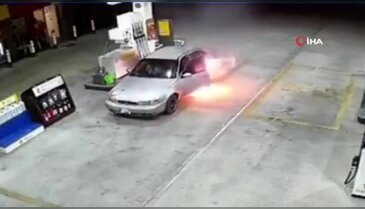 Yakıt almaya geldi, aracı alev topuna döndü